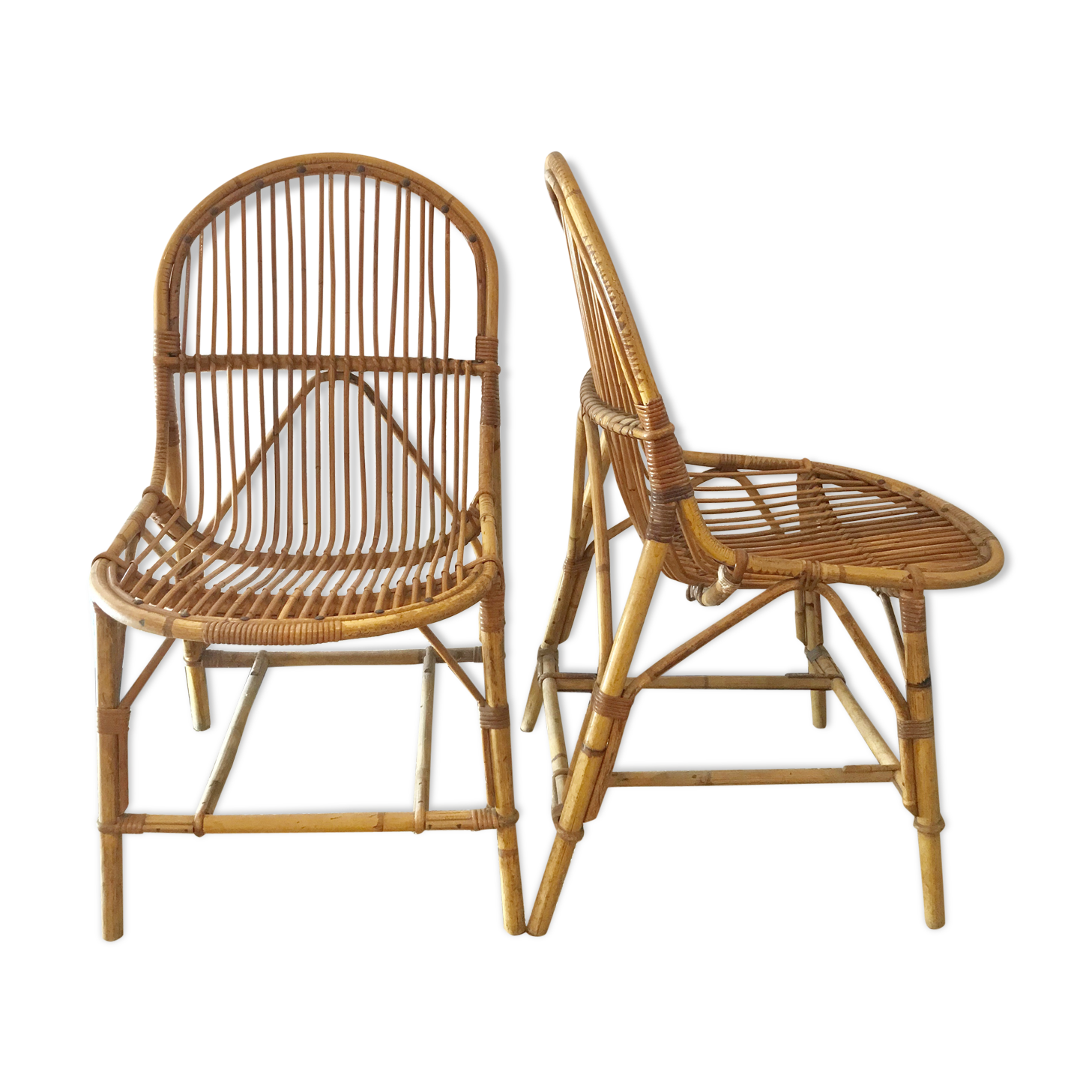 Pair of rattan basket chairs 1960