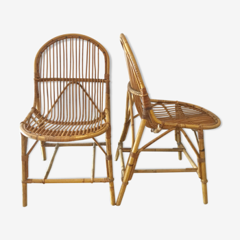 Paire de chaises corbeille en rotin 1960
