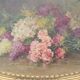 Elliptical table still life bouquet of flowers oil on wood by Lillie Honnorat