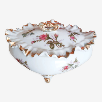 Bonbonnière en porcelaine française blanche, motif roses