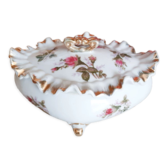 Bonbonnière en porcelaine française blanche, motif roses