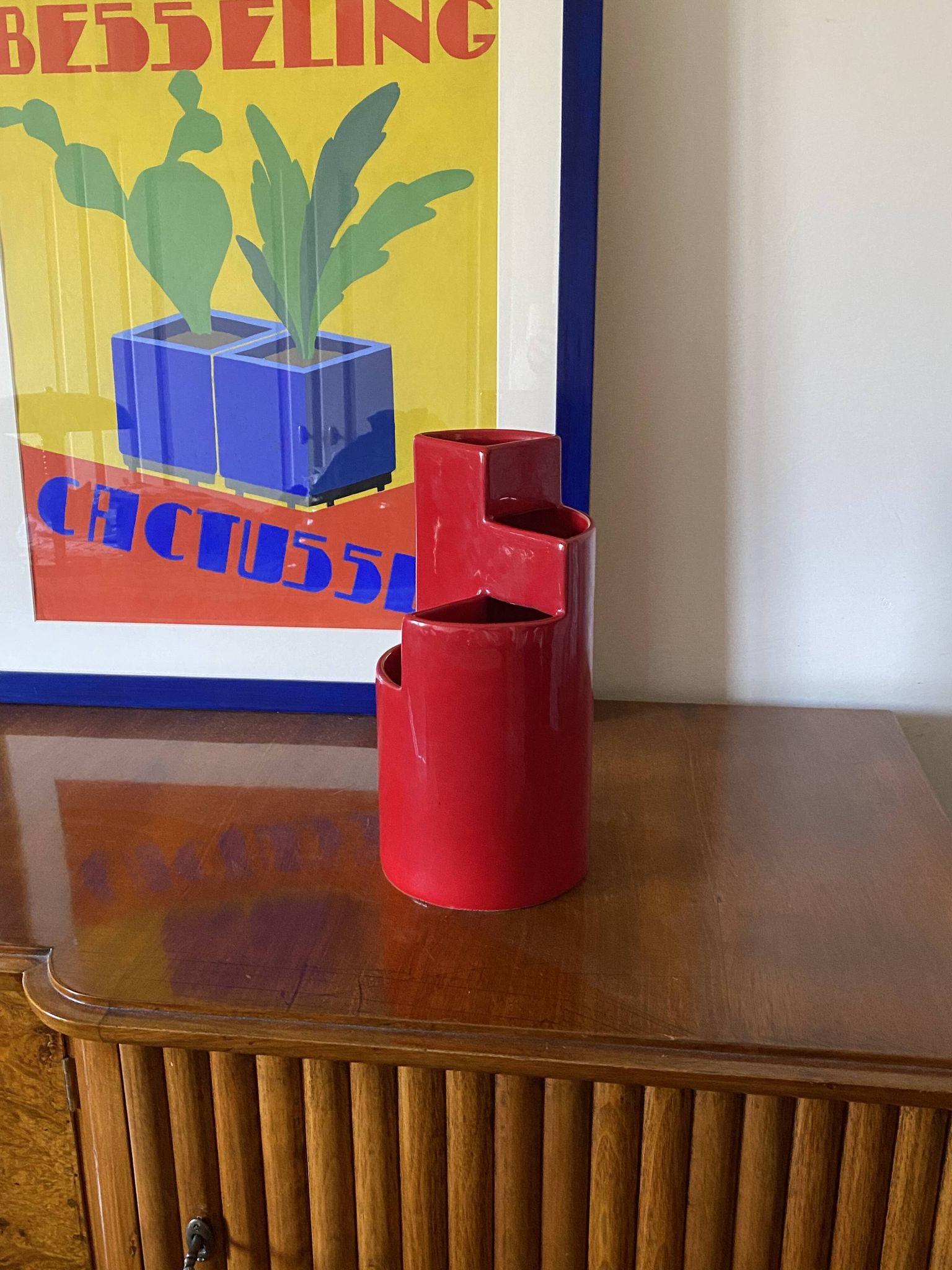 Franco Bettonica, red ceramic vase mod. fb1, Gabbianelli Italy ca. 1970