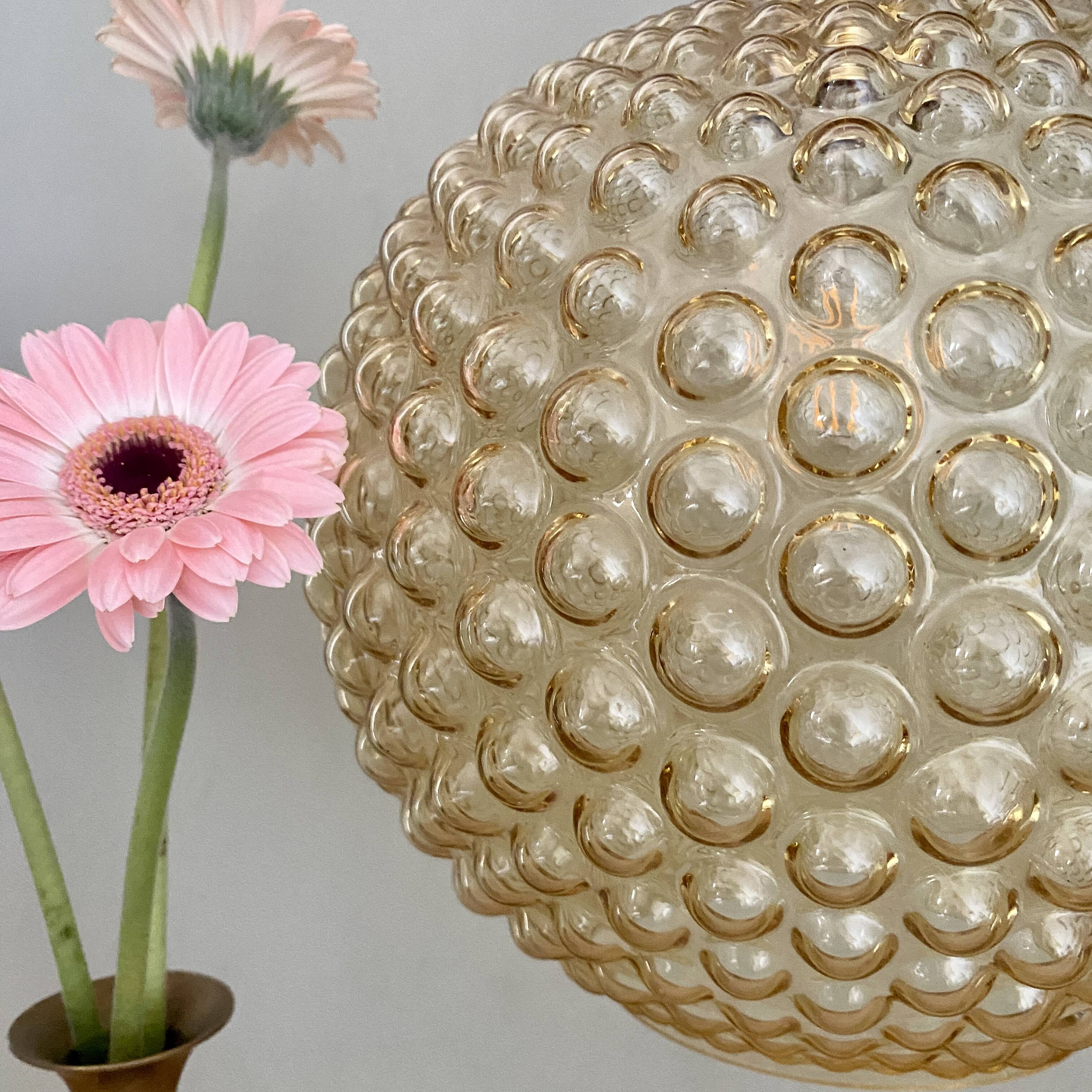 XXL vintage bubbled amber glass globe pendant light