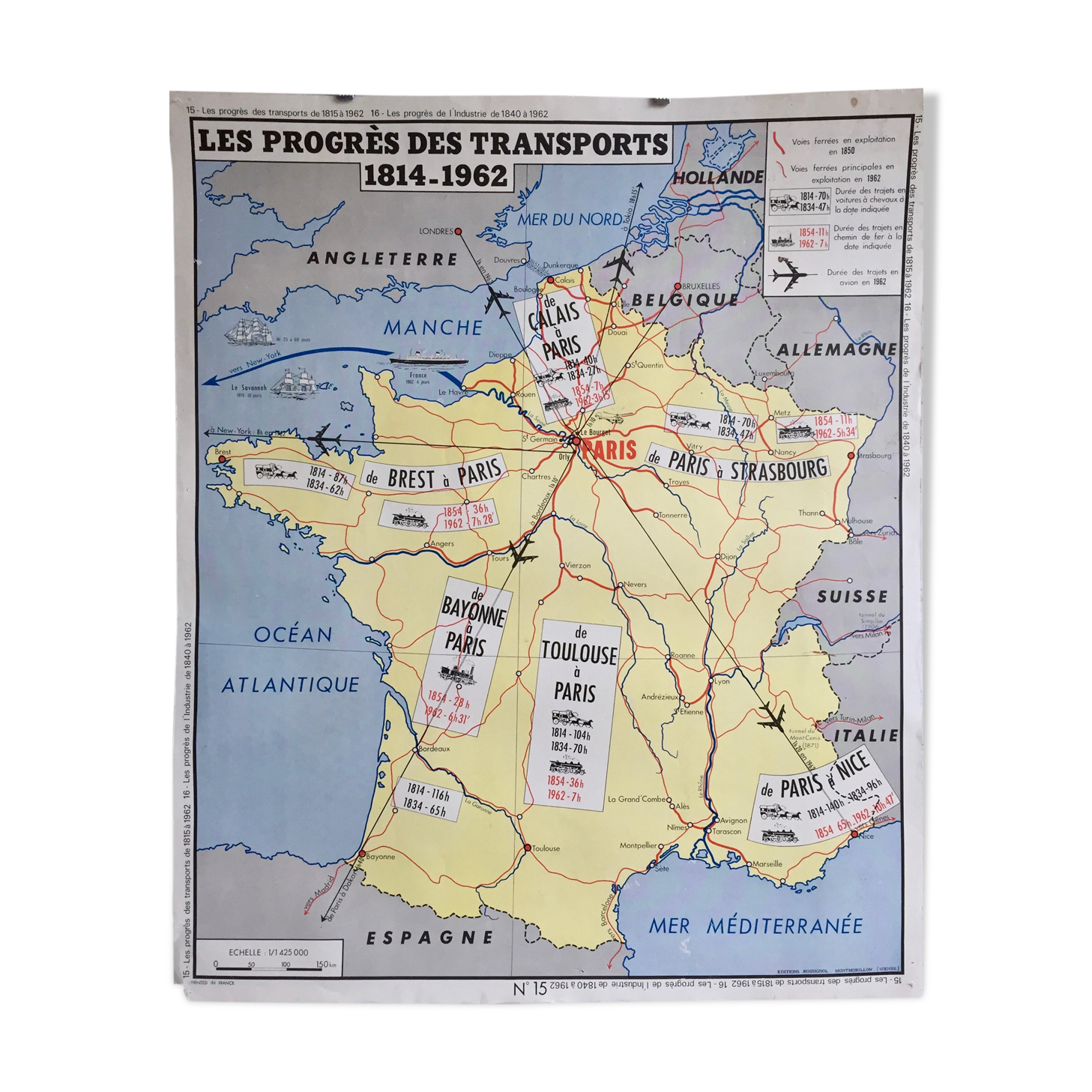 Old Rossignol school map "progress in transport/industry"