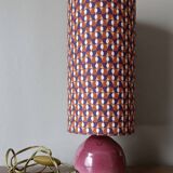 Duo lamp with raspberry ceramic base and vintage print lampshade