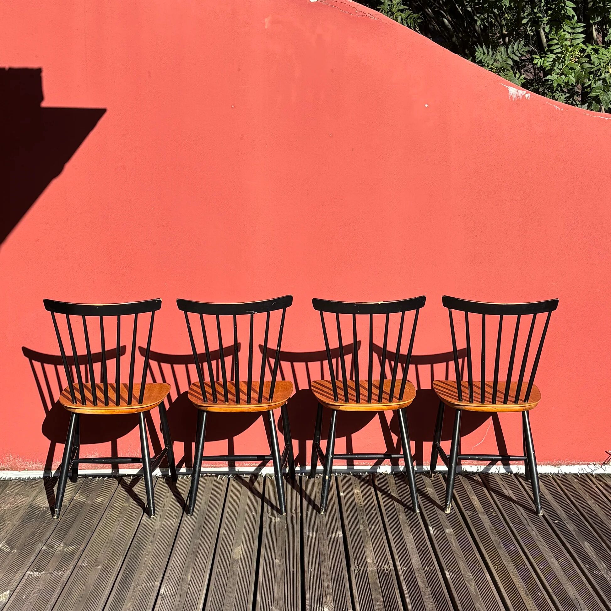 Set of 4 chairs by Sven-Erik Fryklund for Hagafors, Sweden, 1960s.