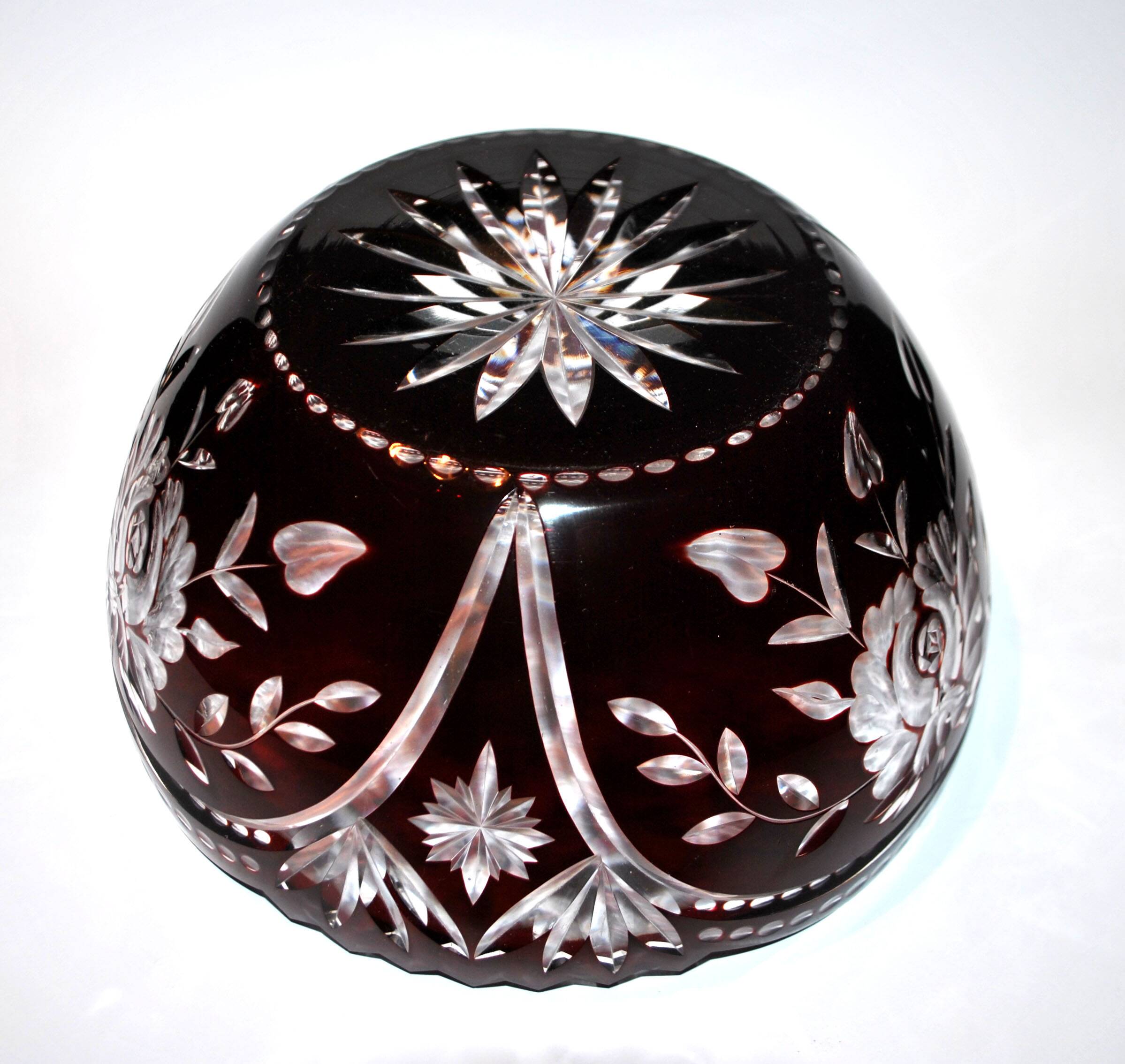 Saint-Louis Crystal Salad Bowl? Lined with Red Bordeaux Overlay Floral