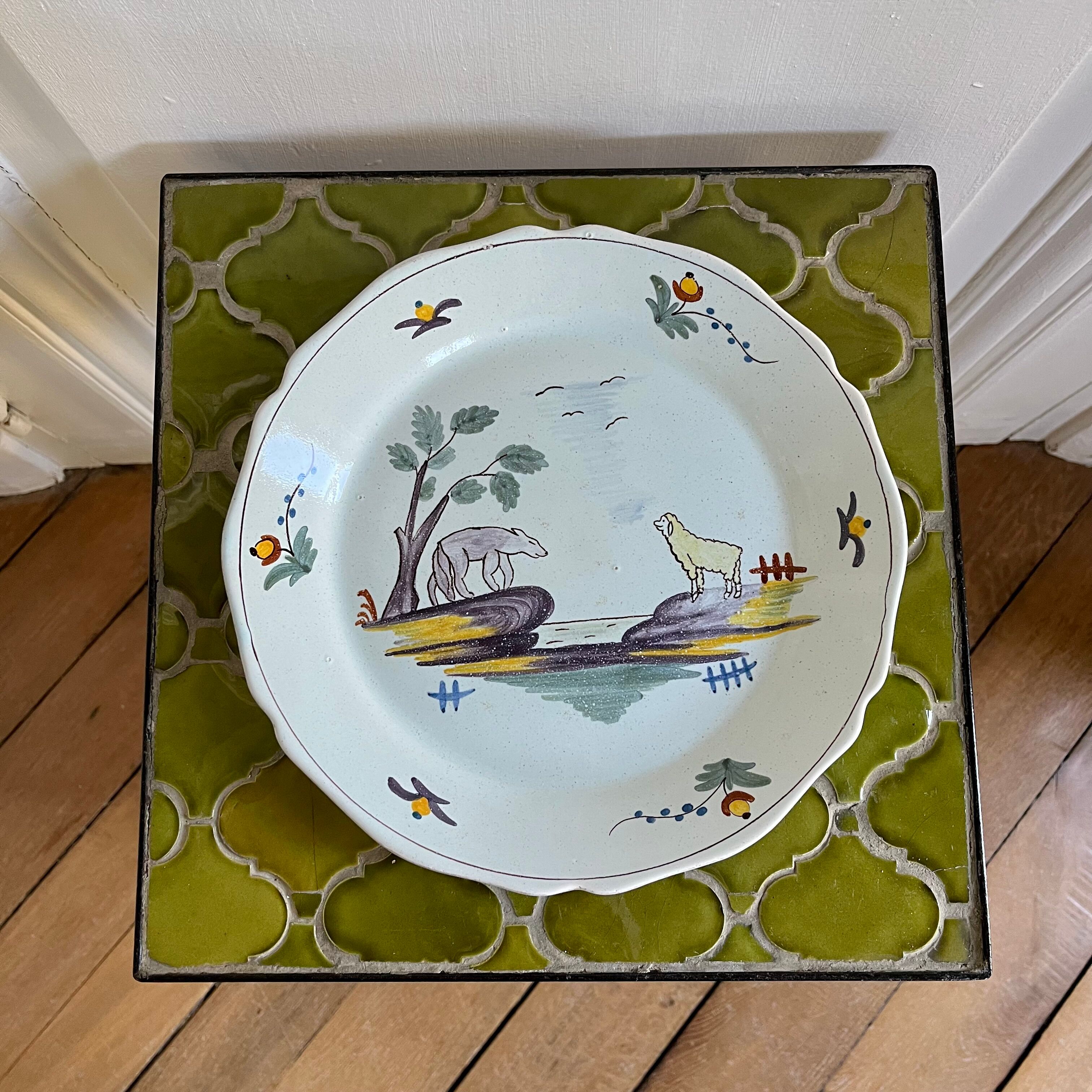 Decorative ceramic plate with "The Wolf and the Lamb" design