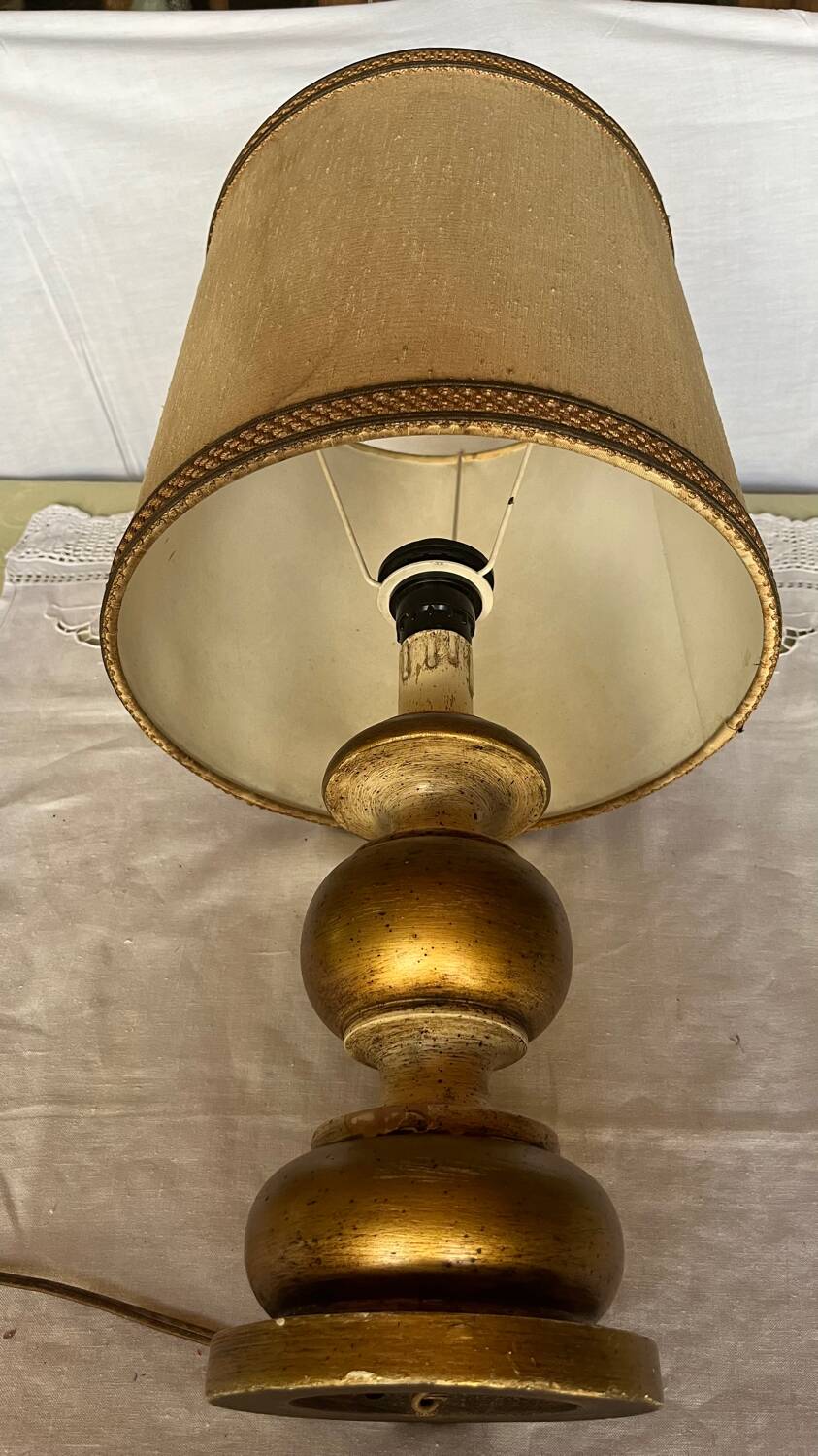 Vintage painted wooden table lamp