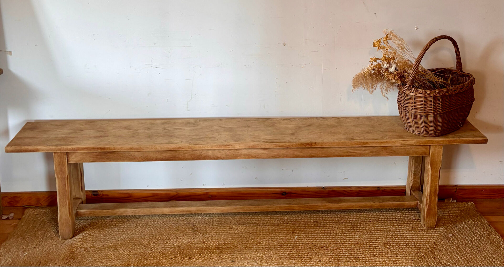 Old farmhouse bench in raw solid oak - 2.2m
