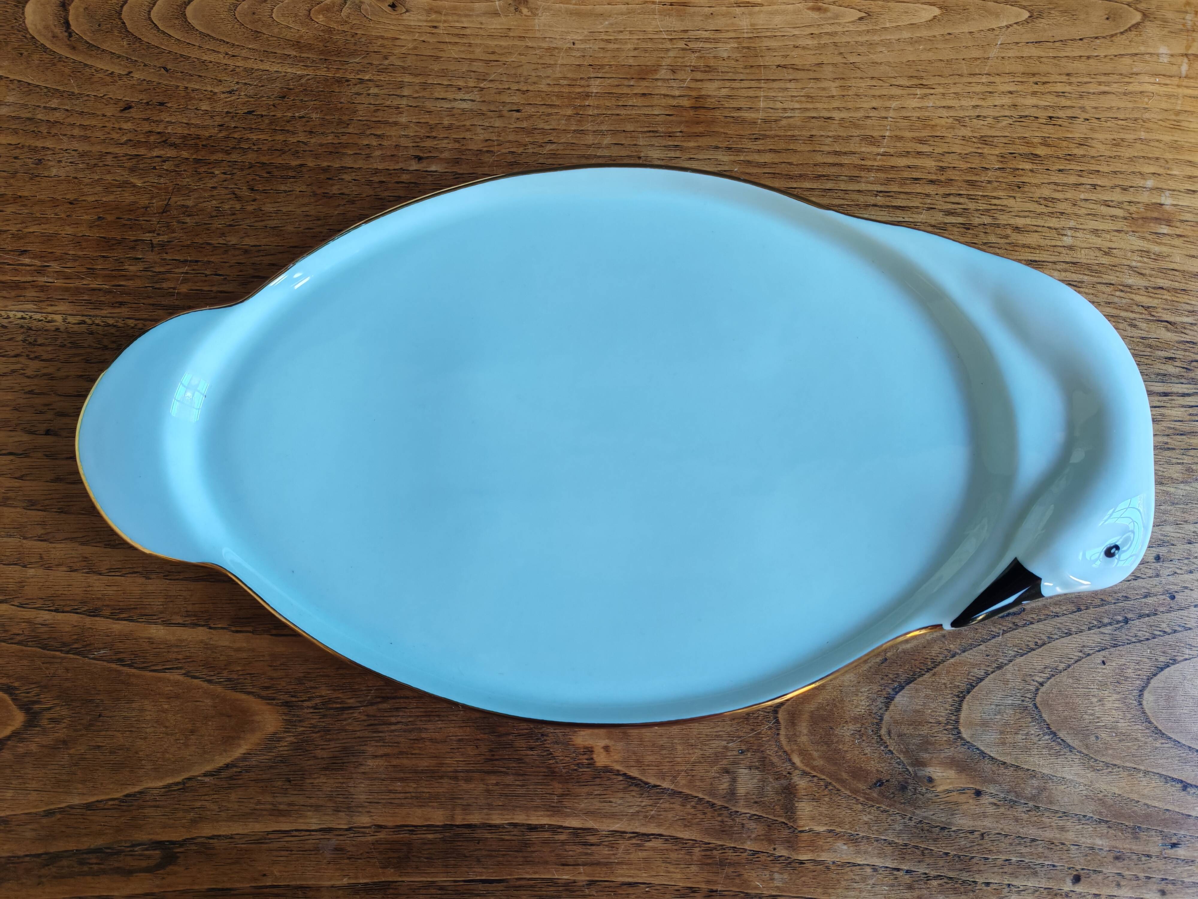 Vintage Porcelain Foie Gras Tray | Oval Duck/Swan Shaped Dish