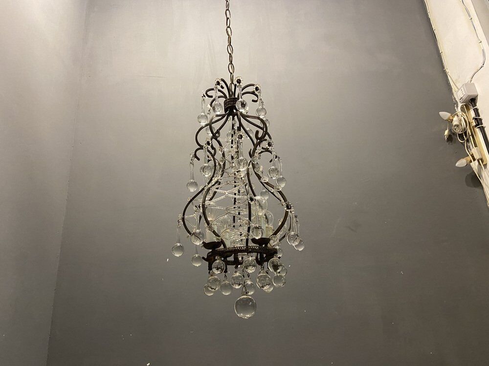 Vintage italian light pendant with murano glass drops