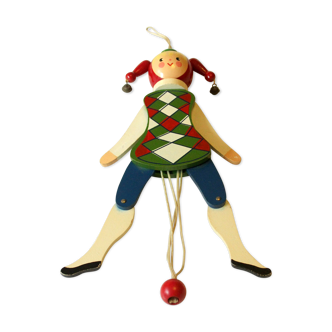 Jumping jack puppet, made of wood, with ribbon