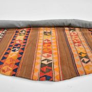6x6 Orange & Brown Circle Striped Pattern Kilim Area Rug, 183x183Cm