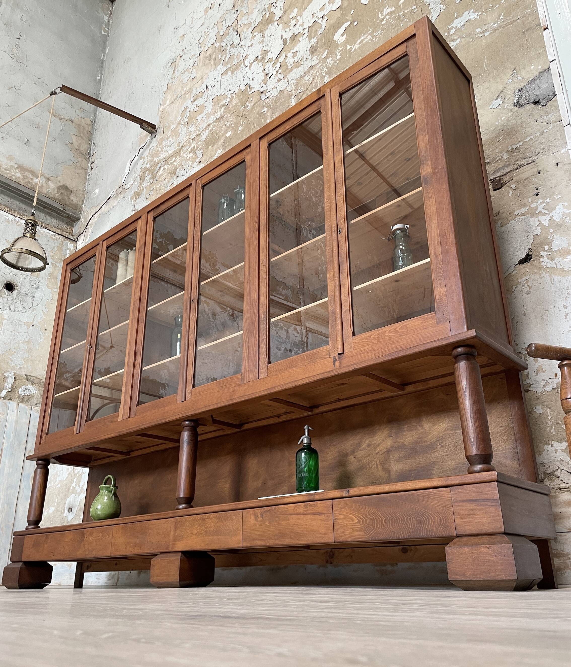 Solid wood display cabinet.