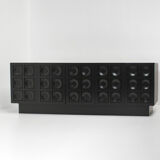 Black brutalist sideboard with graphic patterned doors, belgium 1970s