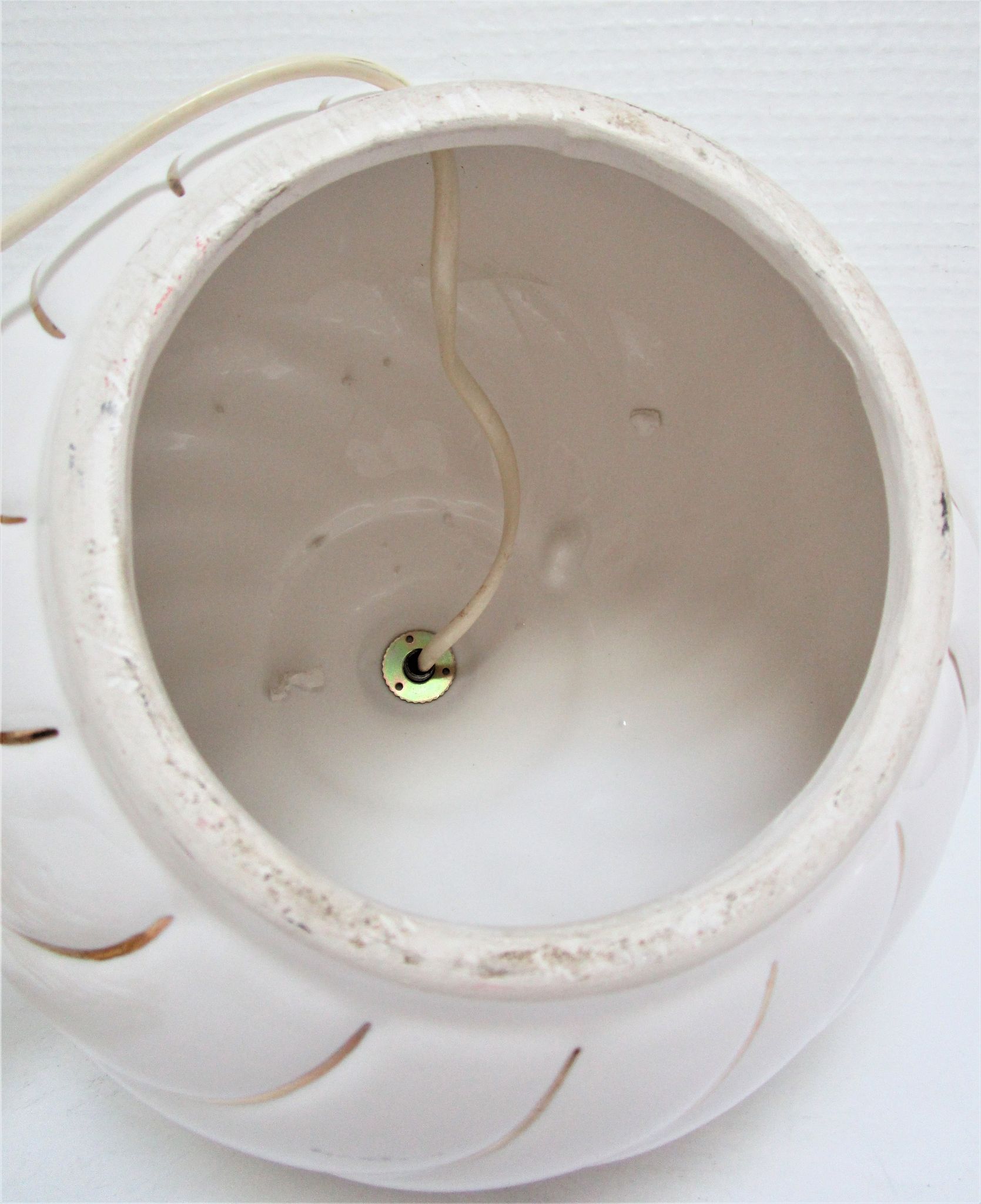 Pied de lampe céramique blanc et or design italien années 70 / 80