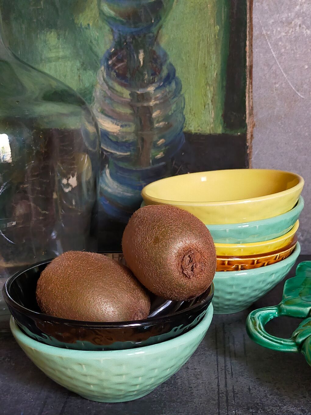 Seven vintage slip ceramic bowls