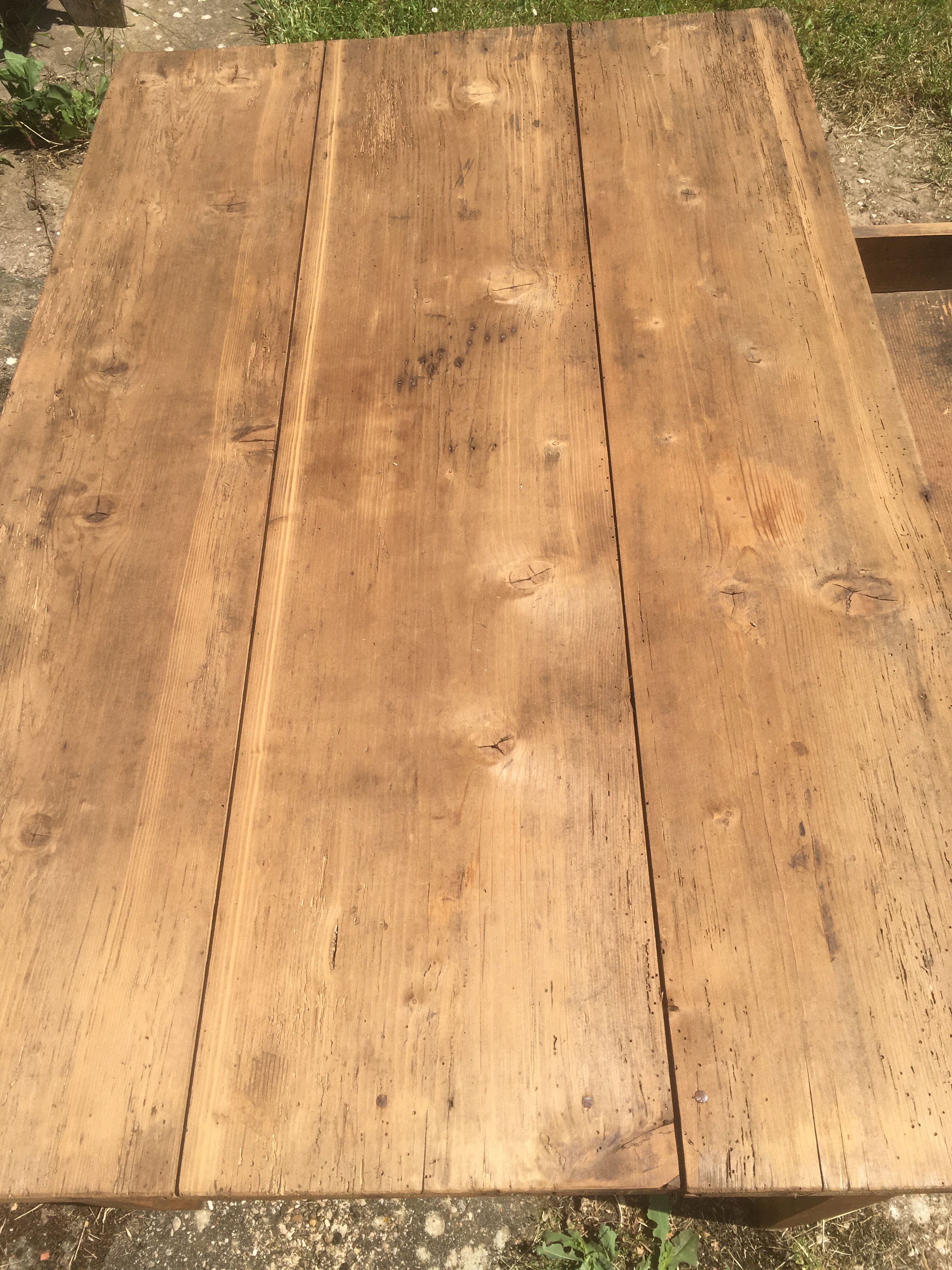 Farmhouse table with raw wood drawer