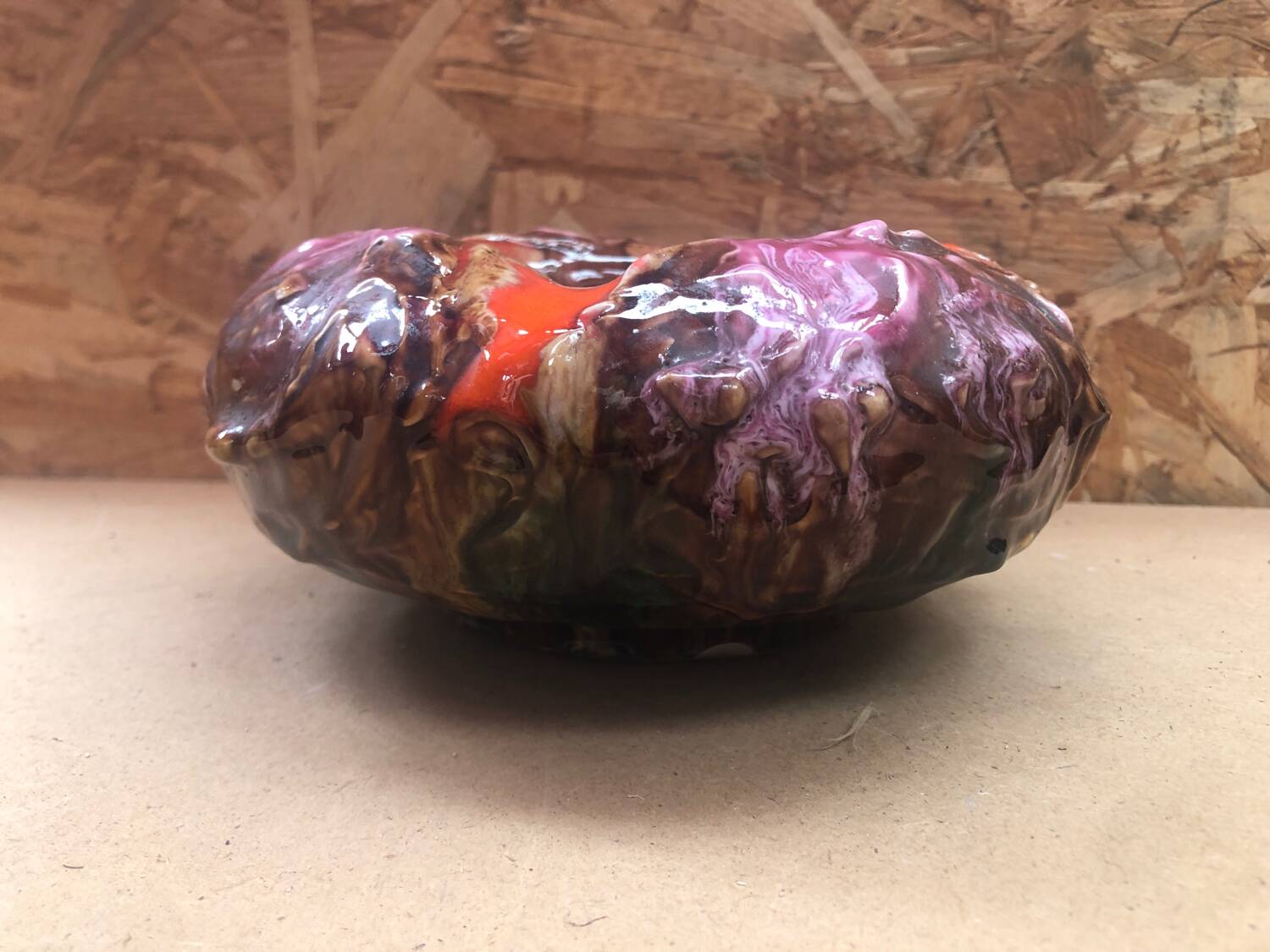 Ancien cendrier style vallauris céramique multicolore décoration vintage #a997