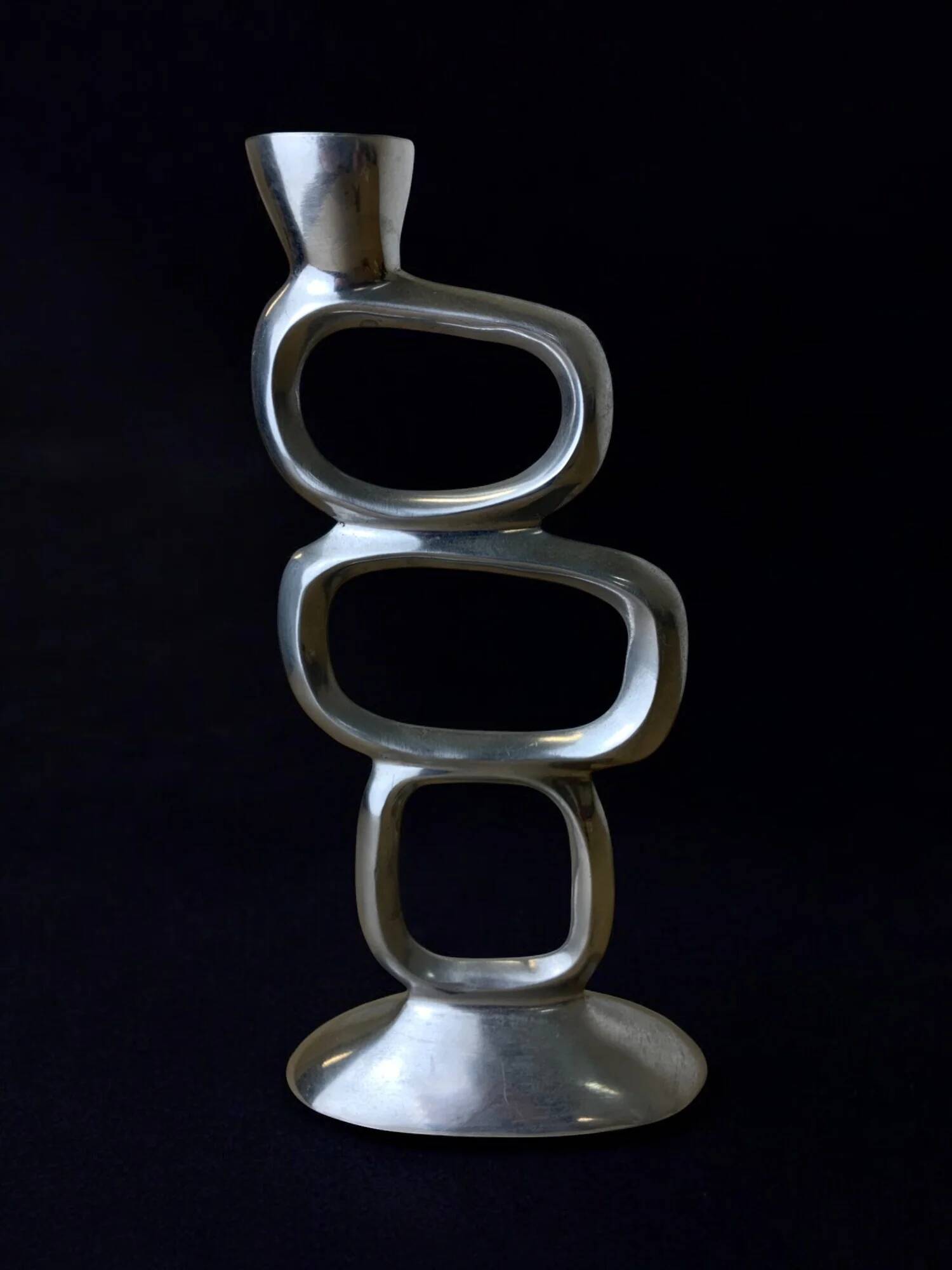 Circle candlestick by Matthew Hilton, solid aluminium, circa 1980s