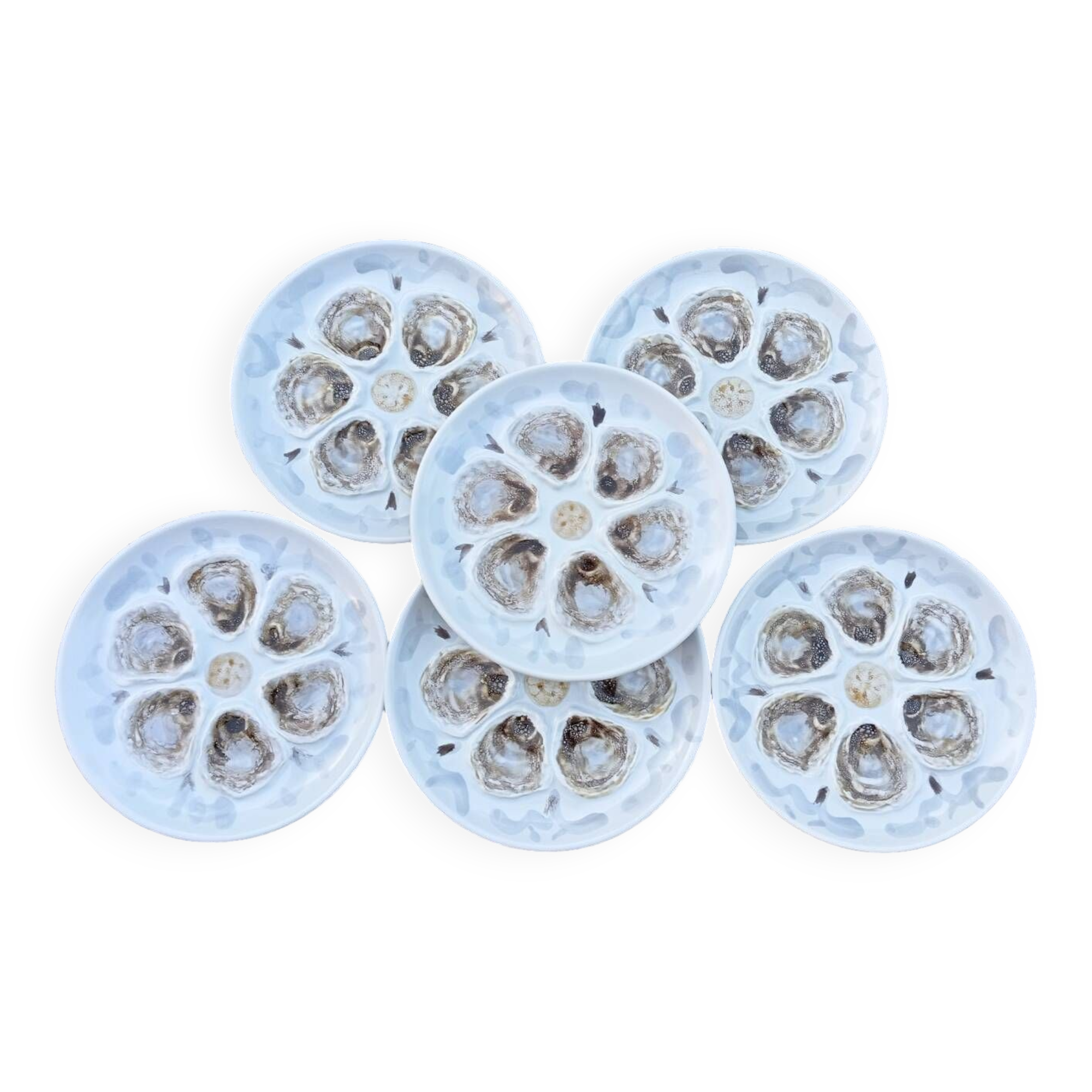 6 St Amand oyster/shellfish slushie plates, 1950s