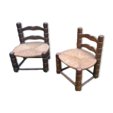 1 pair of low straw armchairs
