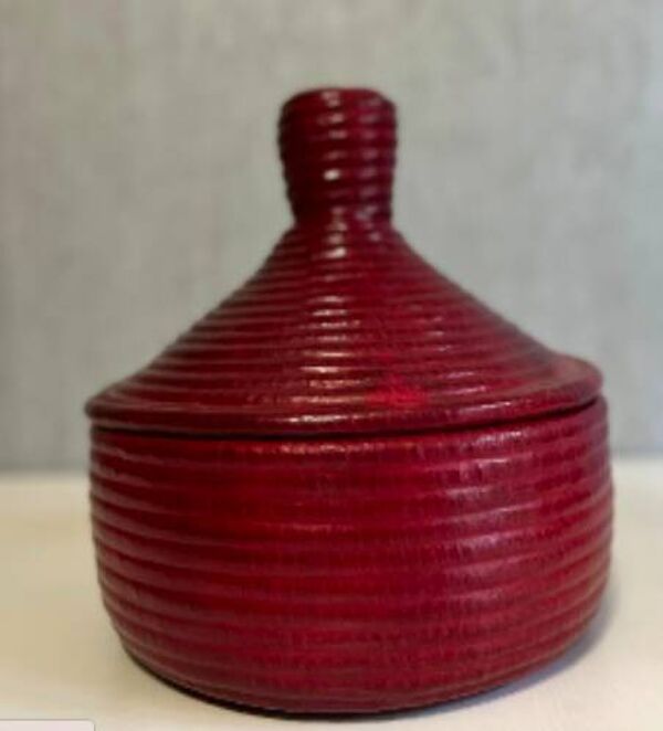 Panier Touareg cuir et osier rouge