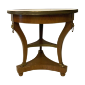 Guéridon tripode de style empire en acajou dessus de marbre a galerie de laiton