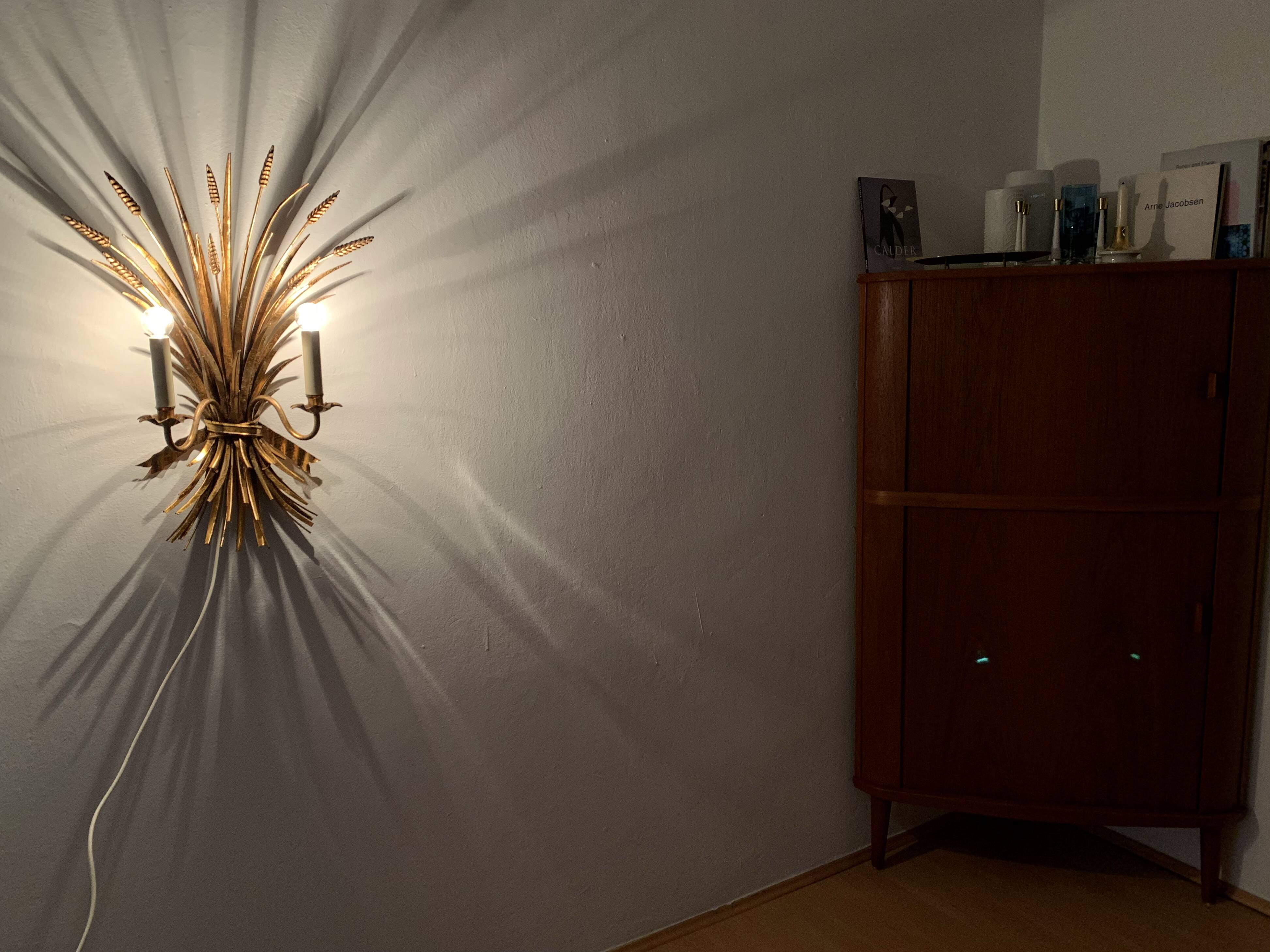 Large Gilded Italian Hollywood Regency Metal Wall Lamp by Hans Kögl