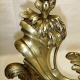 Chenet bronze ancien paire XVIII décor feuille accessoire cheminée garniture