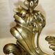 Old bronze andiron pair XVIII decor leaf accessory fireplace trim