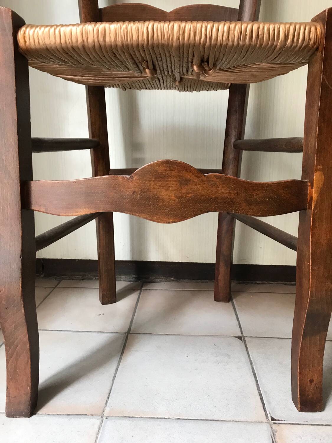 Wooden and straw chairs