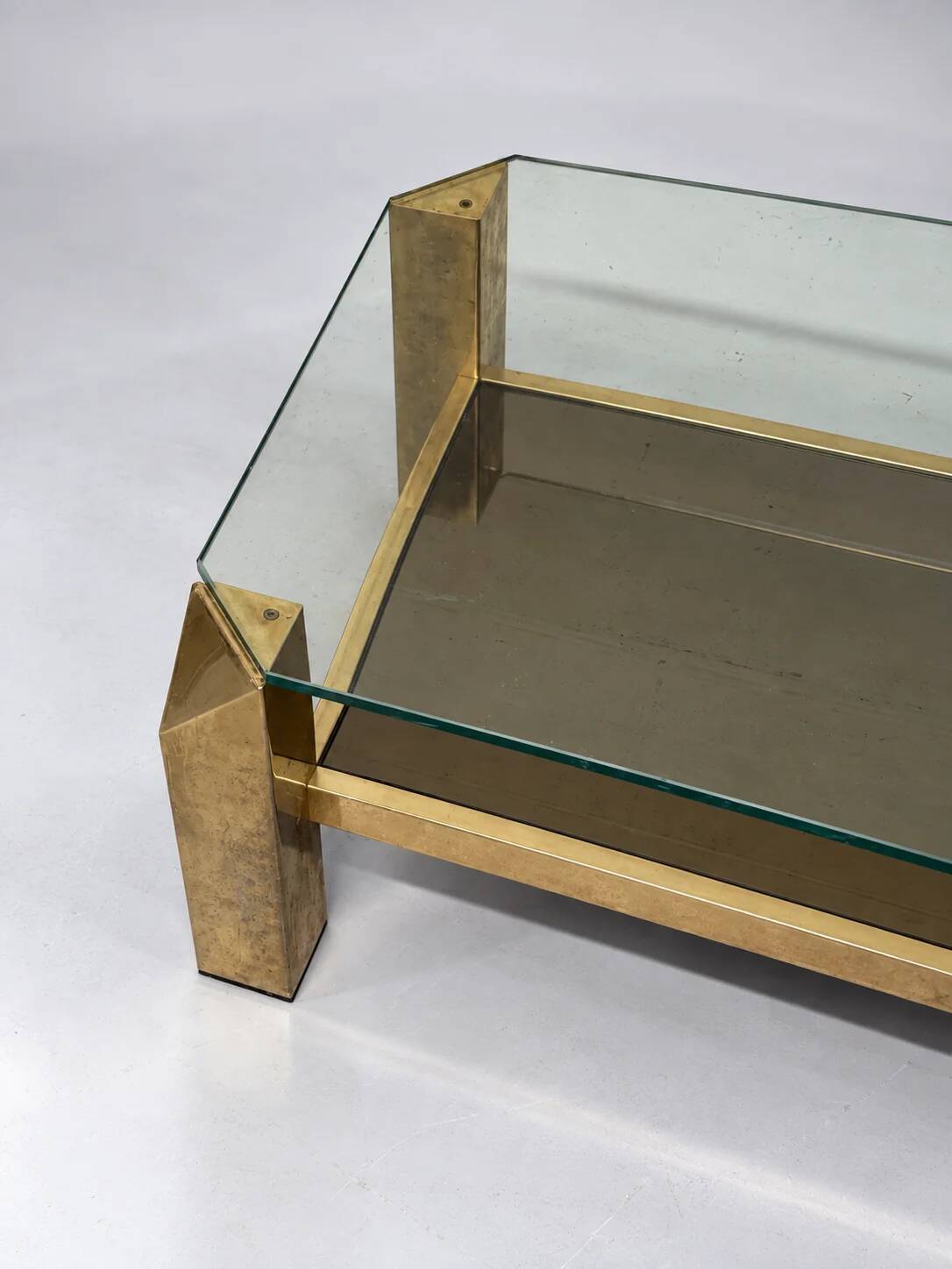 Belgochrom coffee table with 23K gold plating and faceted legs, 1970s.