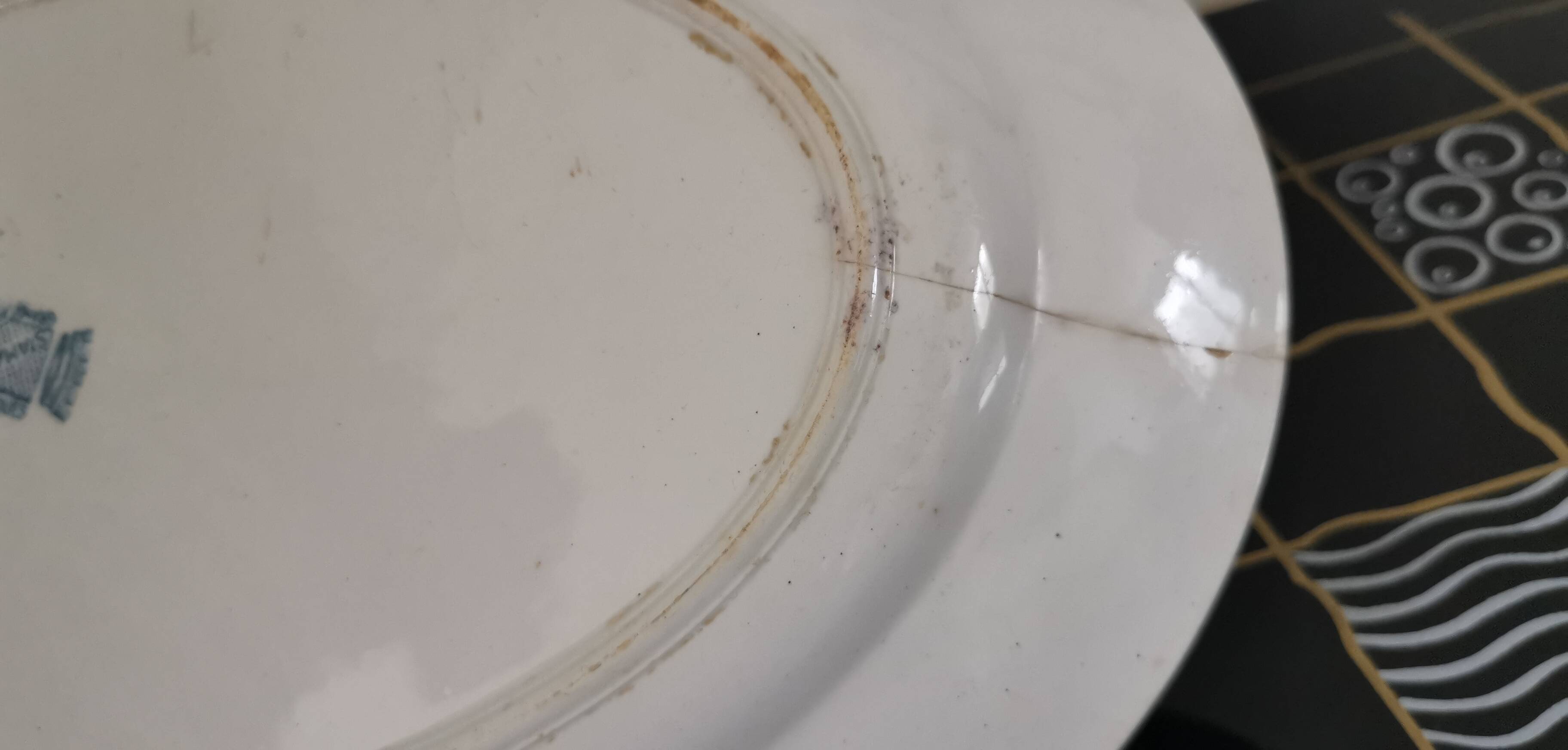 Old oval ceramic dish from Sarreguemines Flore model