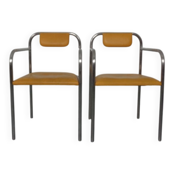 Set of Minimalist Tubular Steel Armchairs by Thomas Wendtland, 1970s