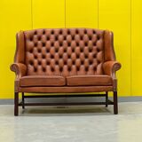 English Georgian Style Tufted Leather Chesterfield Wingback Two Seater Sofa