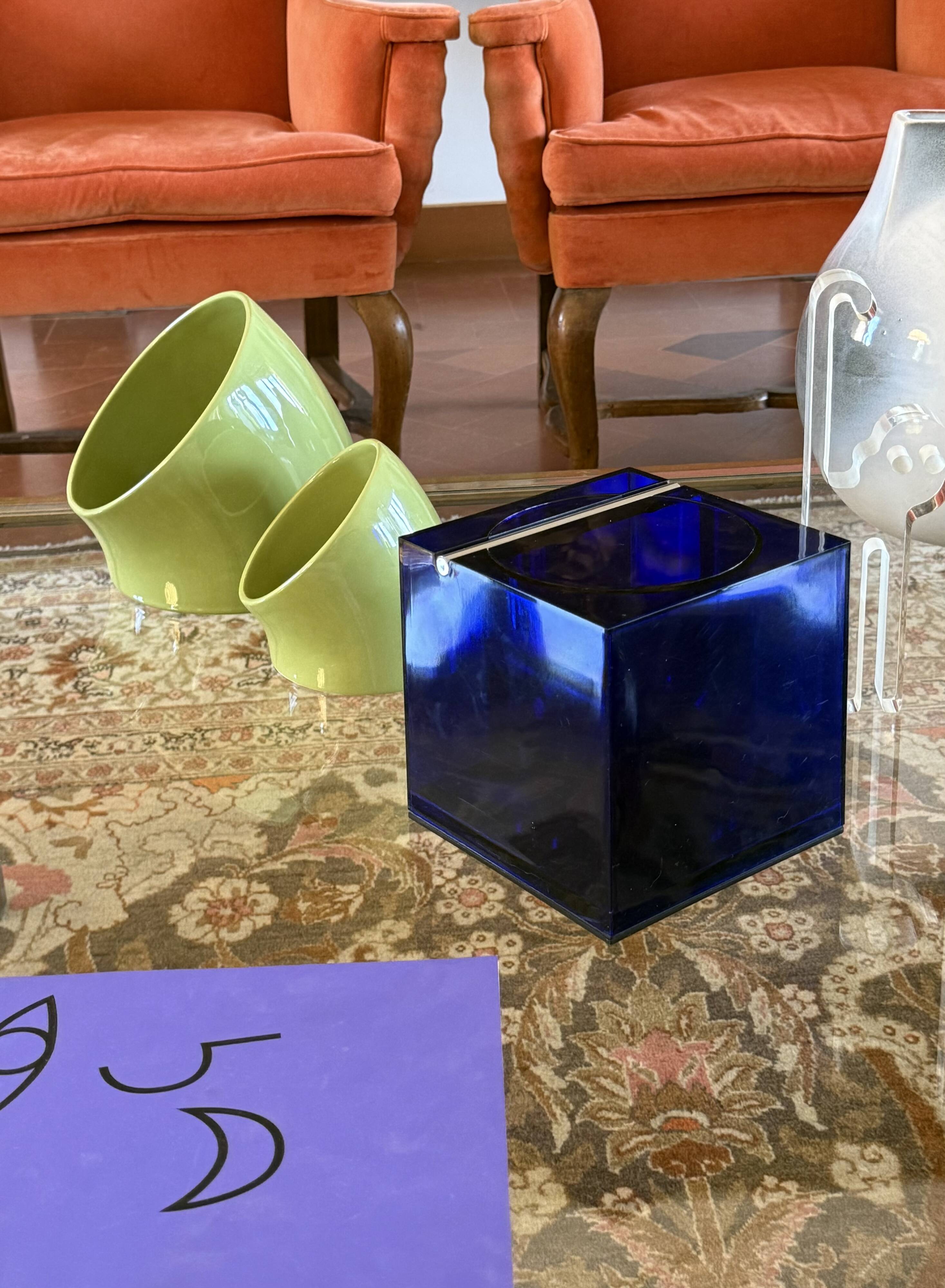 Space age set of 2 green ceramic vide poche, Sicart Italy ca. 1970