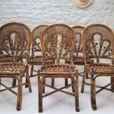 6 Vintage Emmanuelle Peacock Rattan Chairs