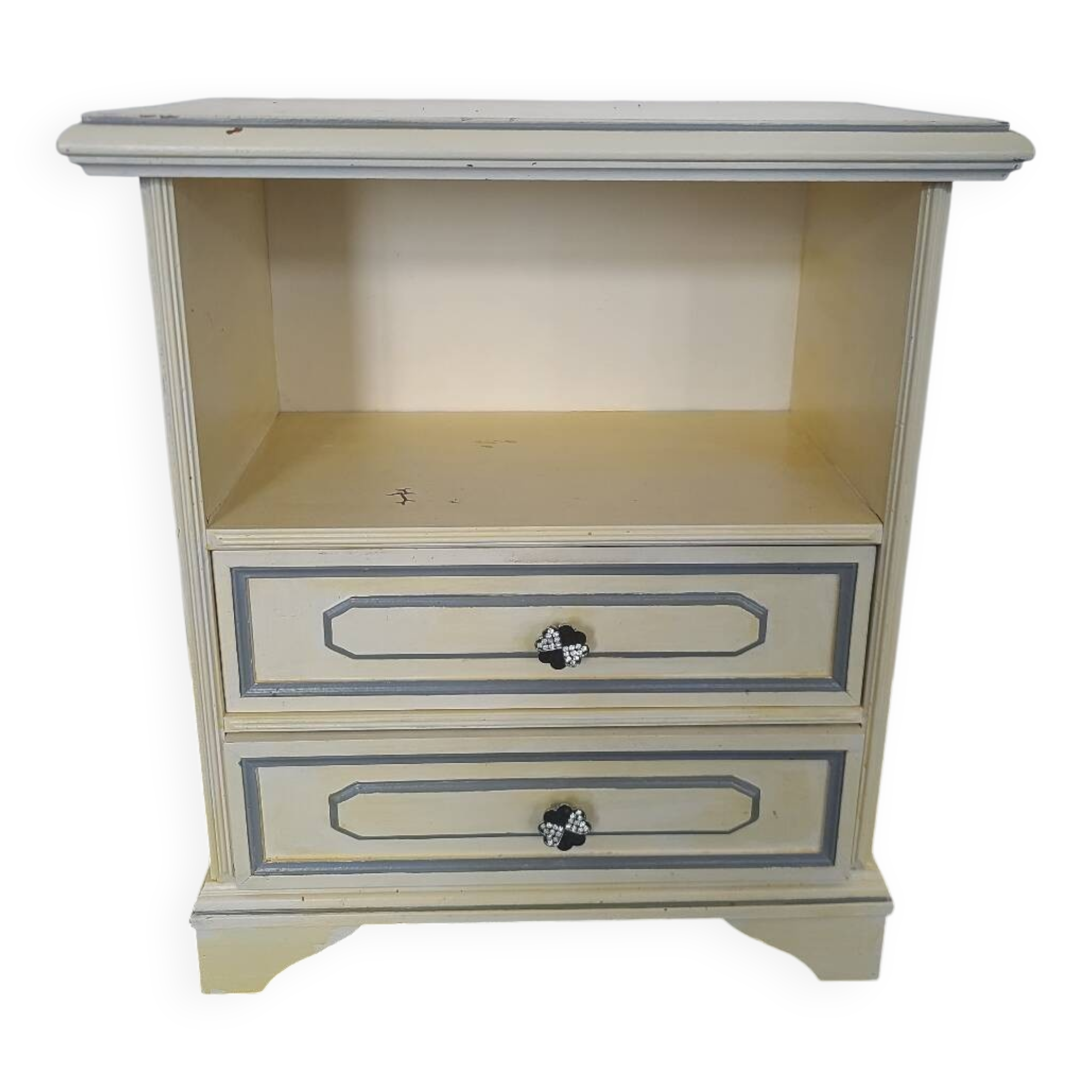 Table de chevet en bois beige, 2 tiroirs