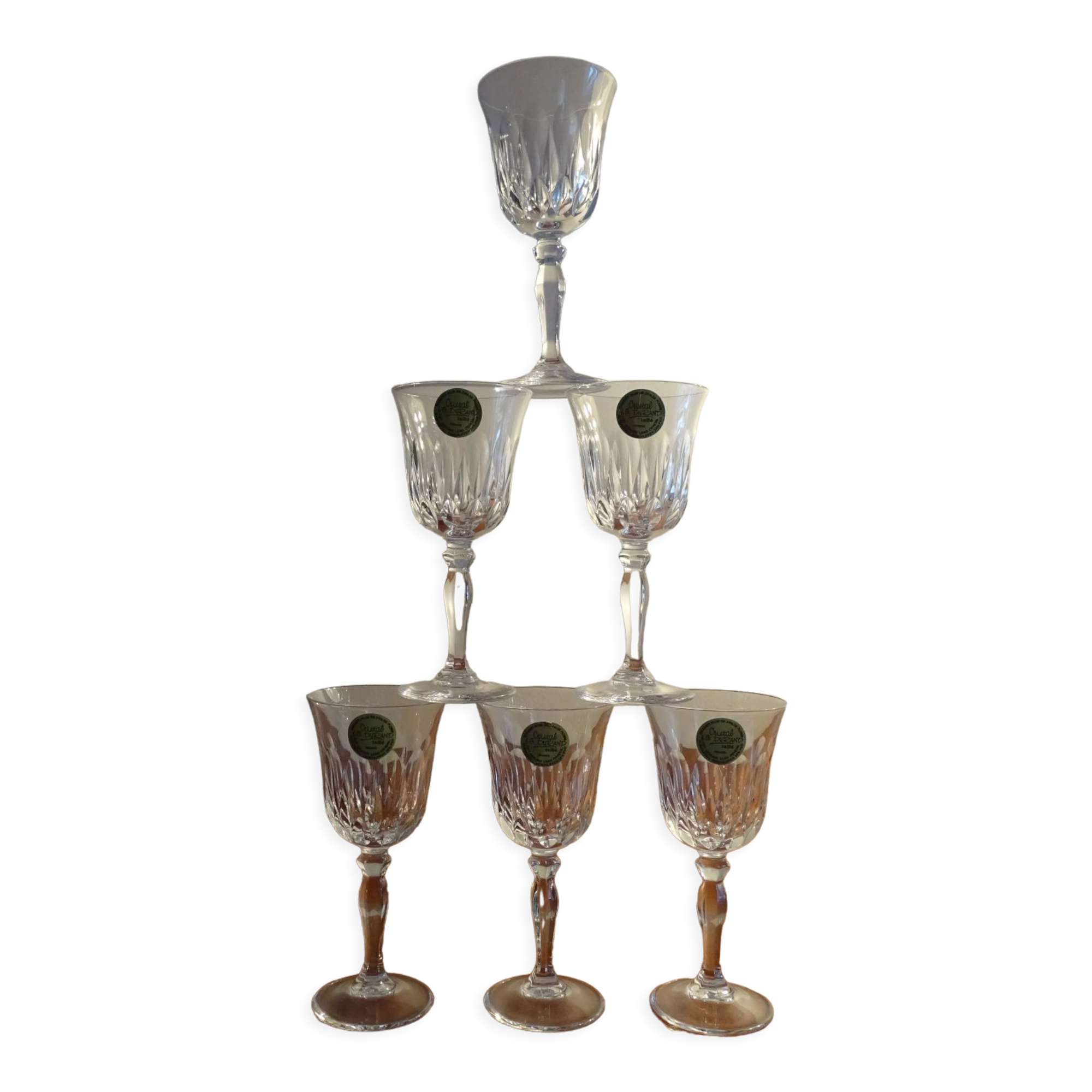 6 glasses white wine Cristal d'Arques JG Durand Villiers 7 cl size Beaulieu