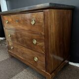 Empire style chest of drawers with 3 drawers and marble top - solid mahogany