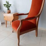 Walnut and velvet voltaire armchair