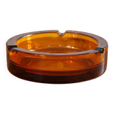 Vintage Italian round ashtray in thick amber glass – Ø 15 cm