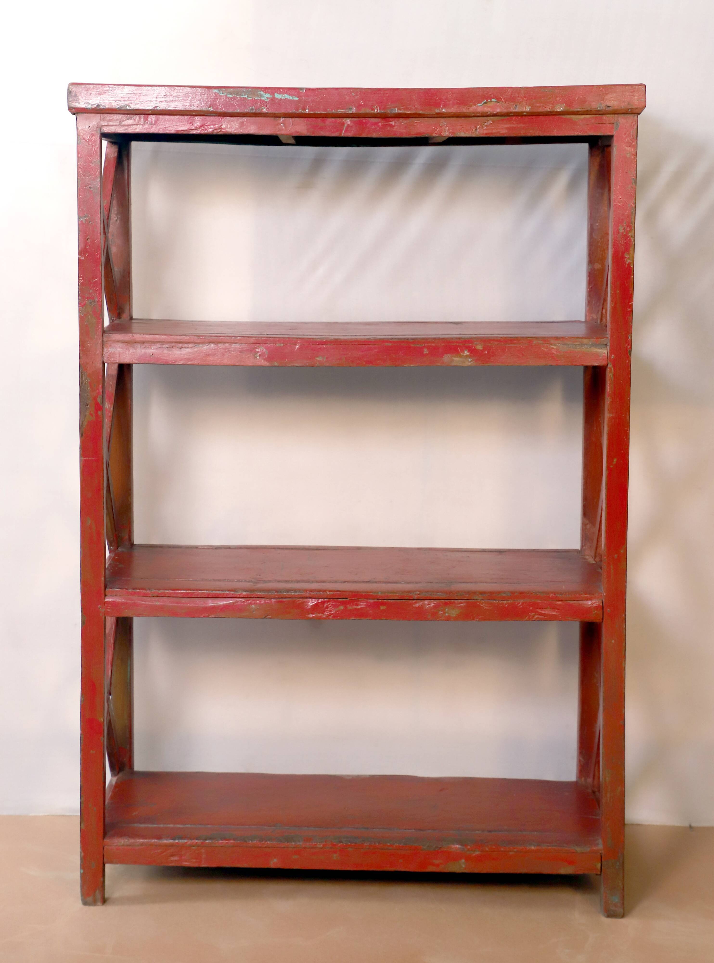 Burmese teak bookcase with original red patina