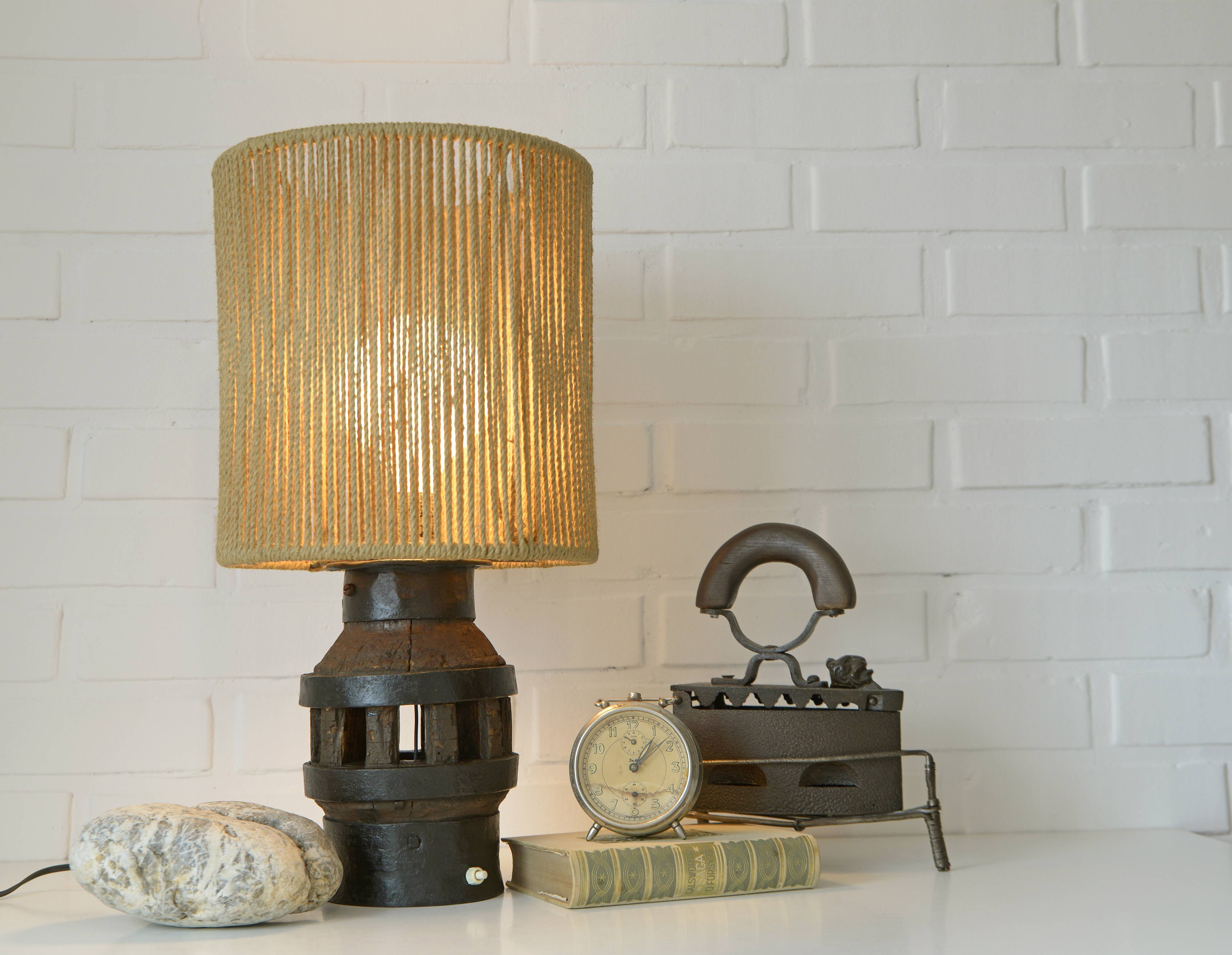 Vintage Floor Lamp Rustic Handmade Farmhouse Wood Wagon Wheel Light