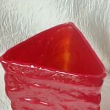 Vase en verre triangulaire effet gaufre annees 70'