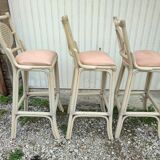 3 white stools vintage bar bamboo wicker rattan