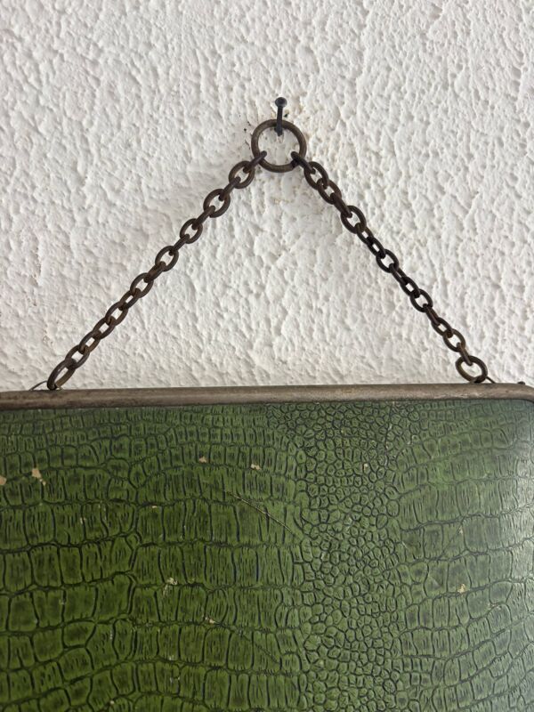 Miroir vintage 1930 triptyque barbier nickelé simili crocodile vert avocat