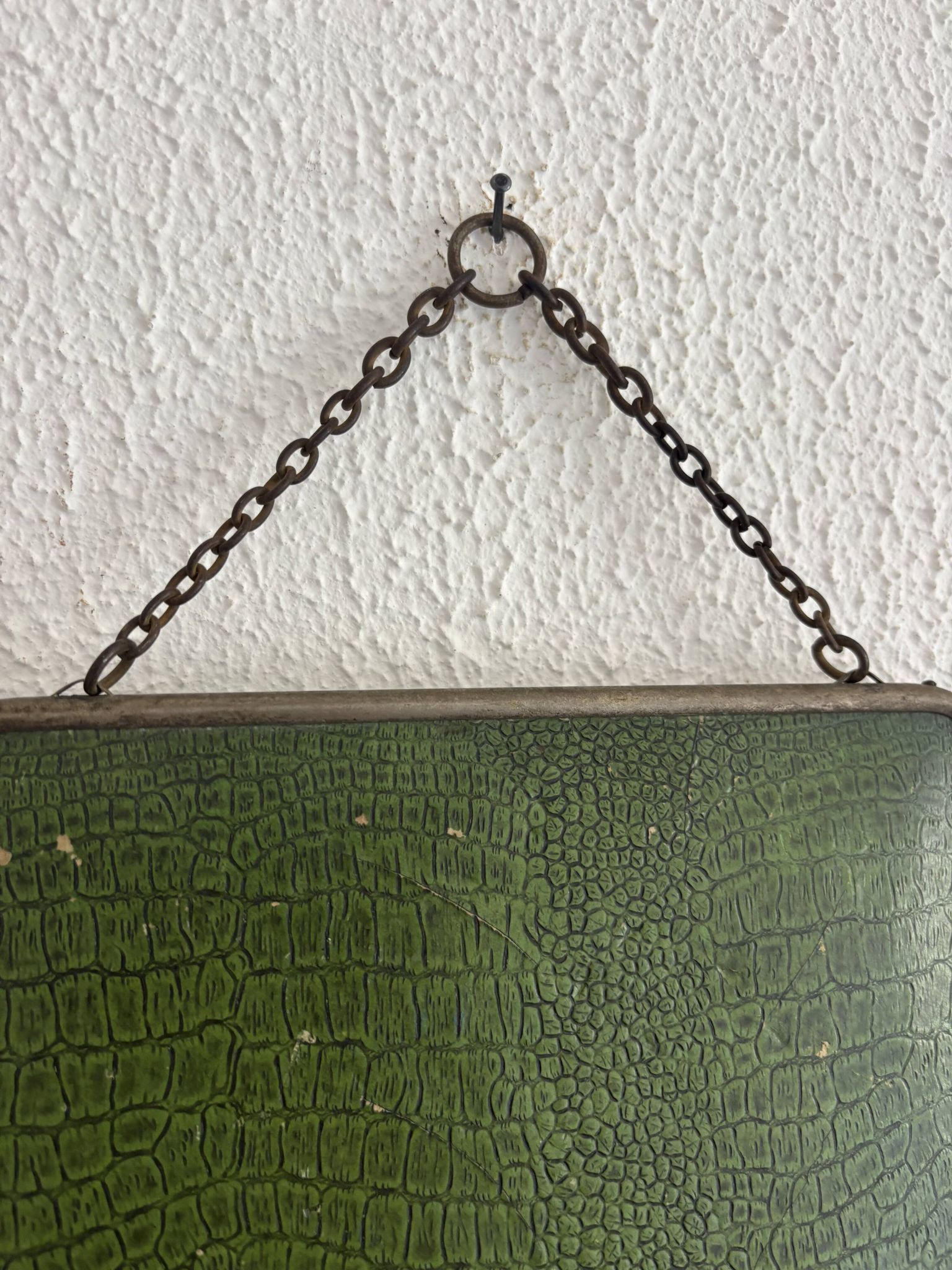 Miroir vintage 1930 triptyque barbier nickelé simili crocodile vert avocat